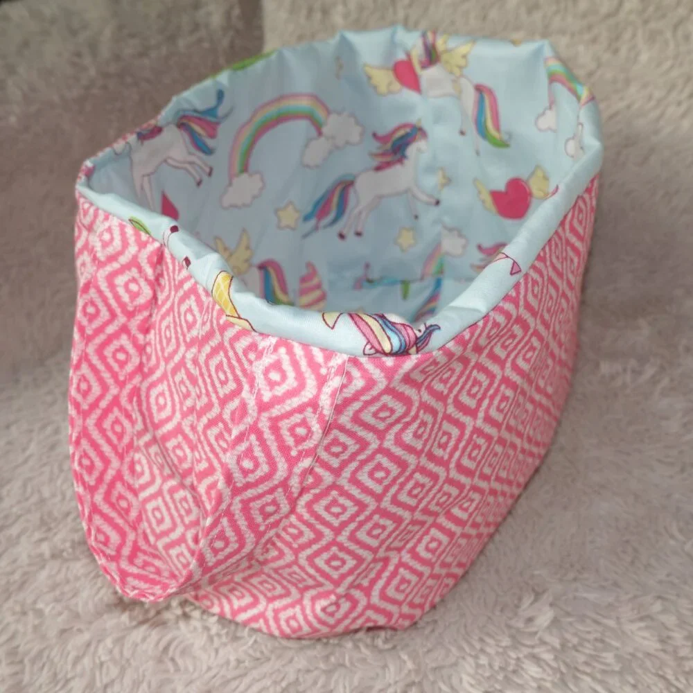 Girls Handmade Pink Rainbow Unicorn Storage Bin Basket Bag with Handles